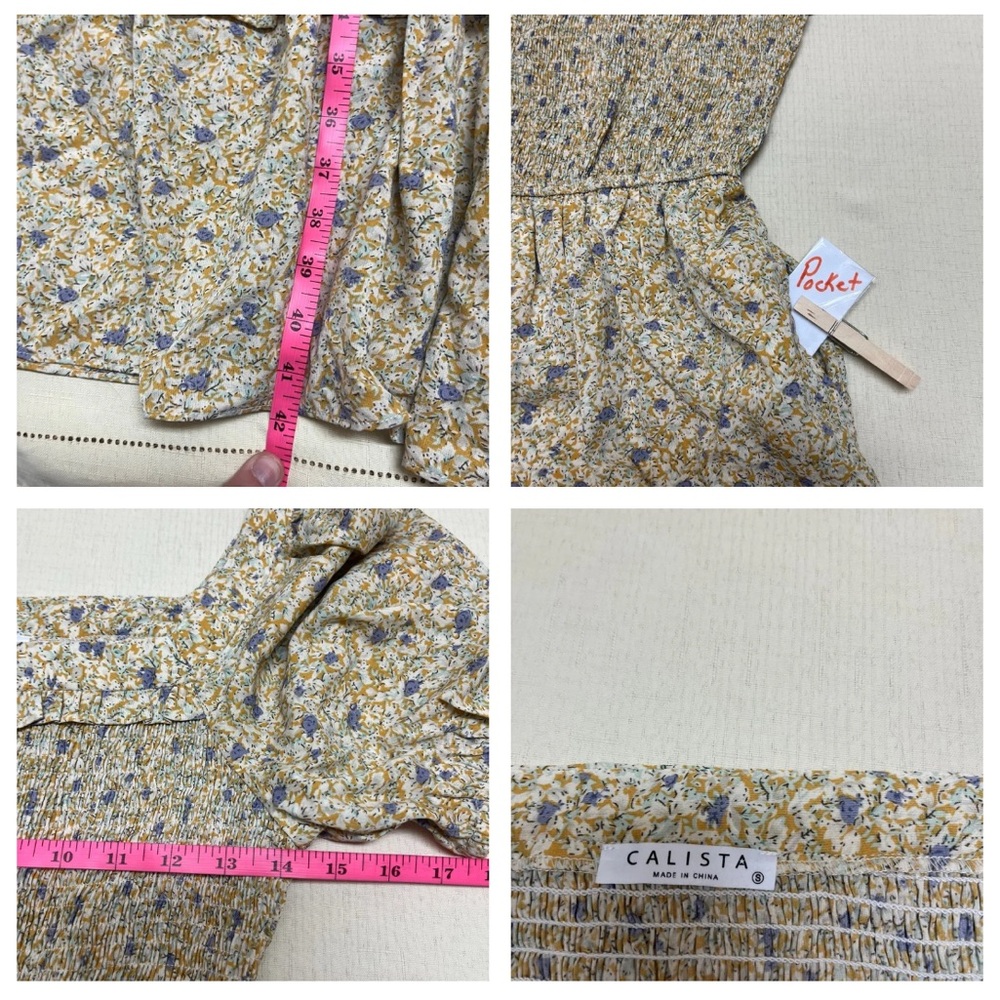 Calista S mustard floral smocked tiered midi dress with pockets - Picture 4 of 12